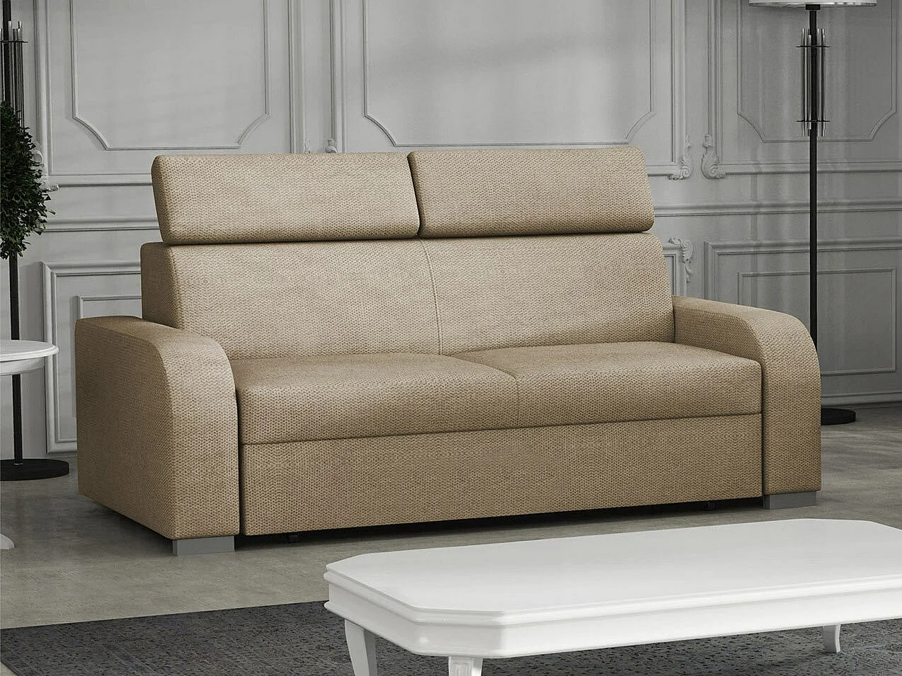 Canapé Etrcala 103, Brun clair, 170x100x85cm, Tissu, Pieds: Plastique|Bois