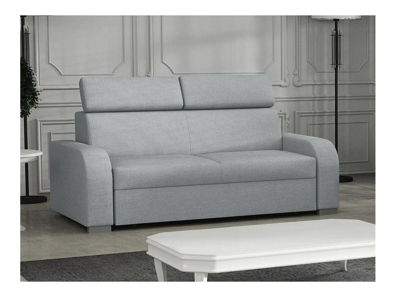 Canapé Etrcala 102, Gris, 200x100x85cm, Tapisserie, Pieds: Plastique|Bois