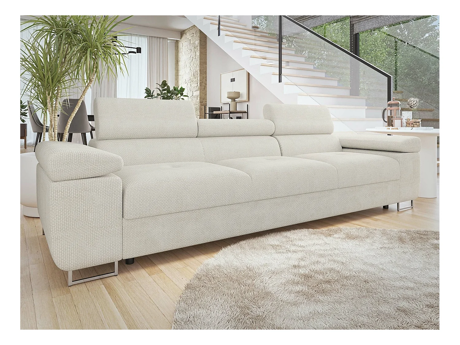 Sofá Comfivo Eliferu 104, Blanco, 263x102x70cm, Tapiz, Patas: Metal