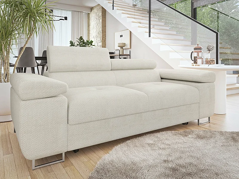 Canapé Comfivo Eliferu 105, Blanc, 198x102x70cm, Tapisserie, Pieds: Métal