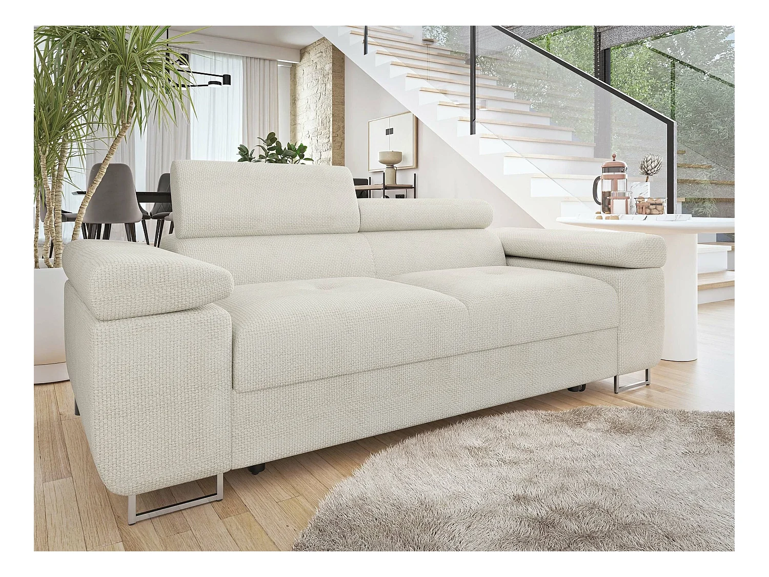 Sofá Comfivo Eliferu 105, Blanco, 198x102x70cm, Tapiz, Patas: Metal