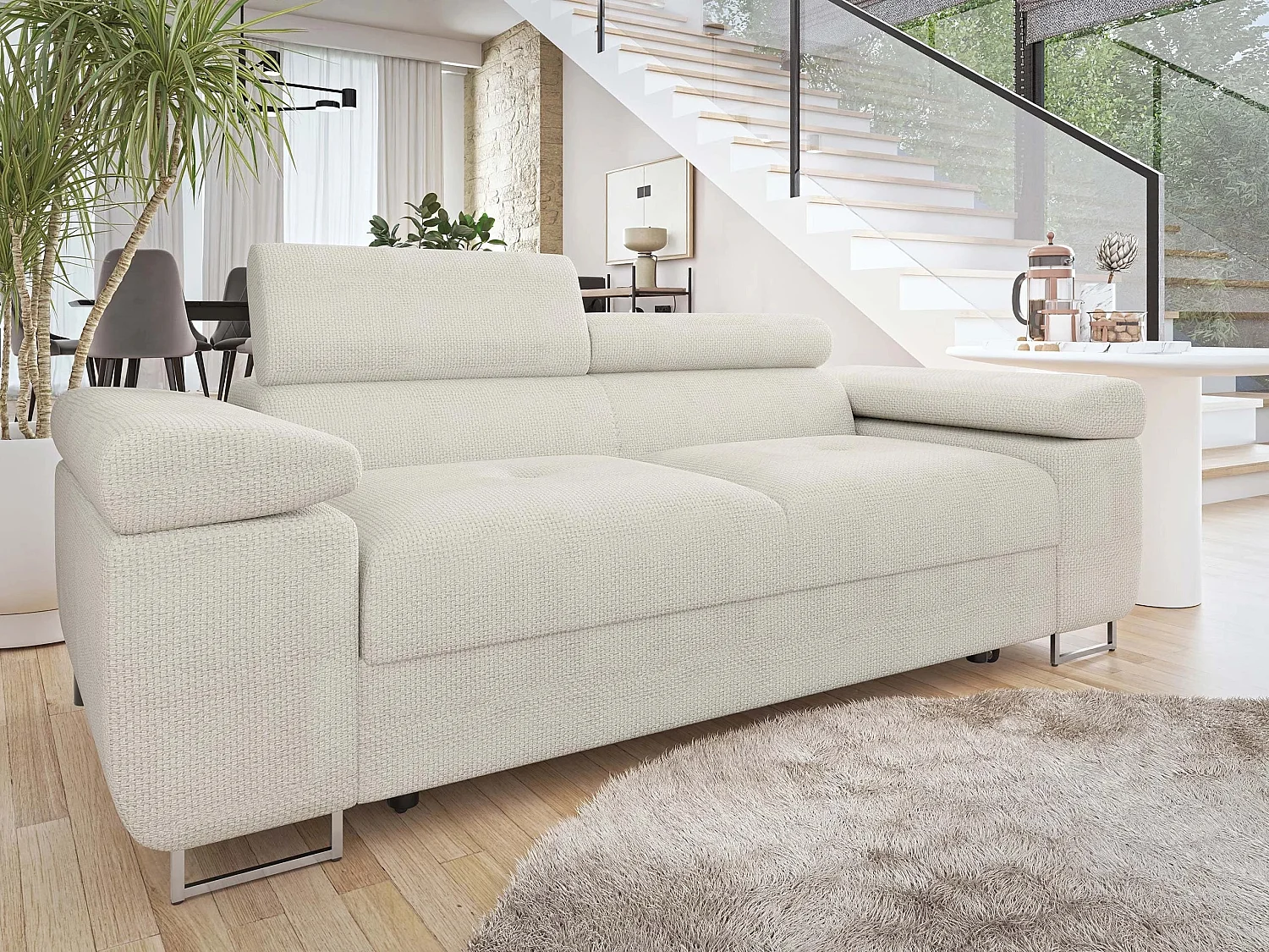 Sofá Comfivo Vinetum II, Blanco, 198x102x70cm, Tapiz, Patas: Metal|Plástico