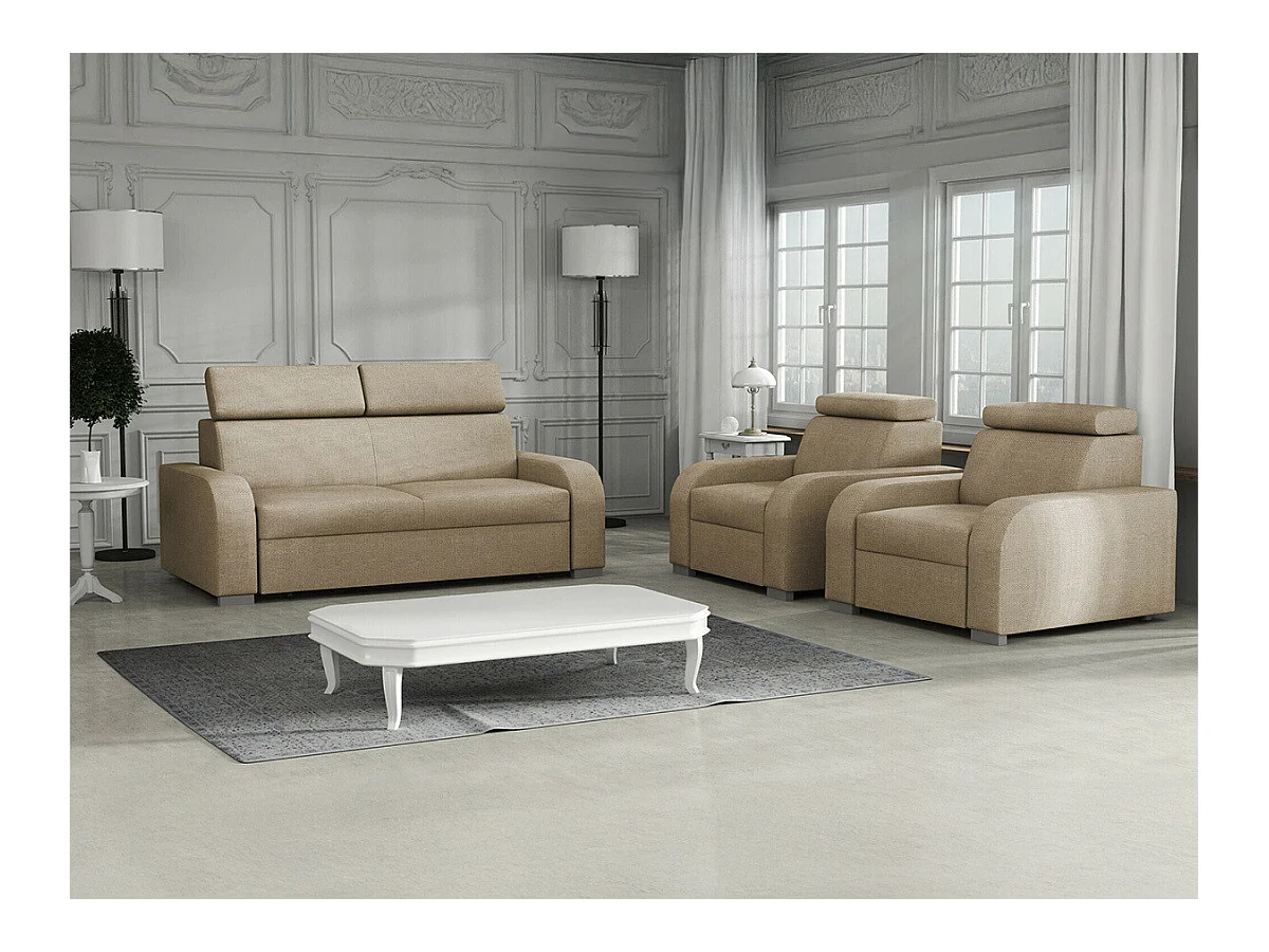 Canapé Etrcala 102, Brun clair, 200x100x85cm, Tapisserie, Pieds: Plastique|Bois