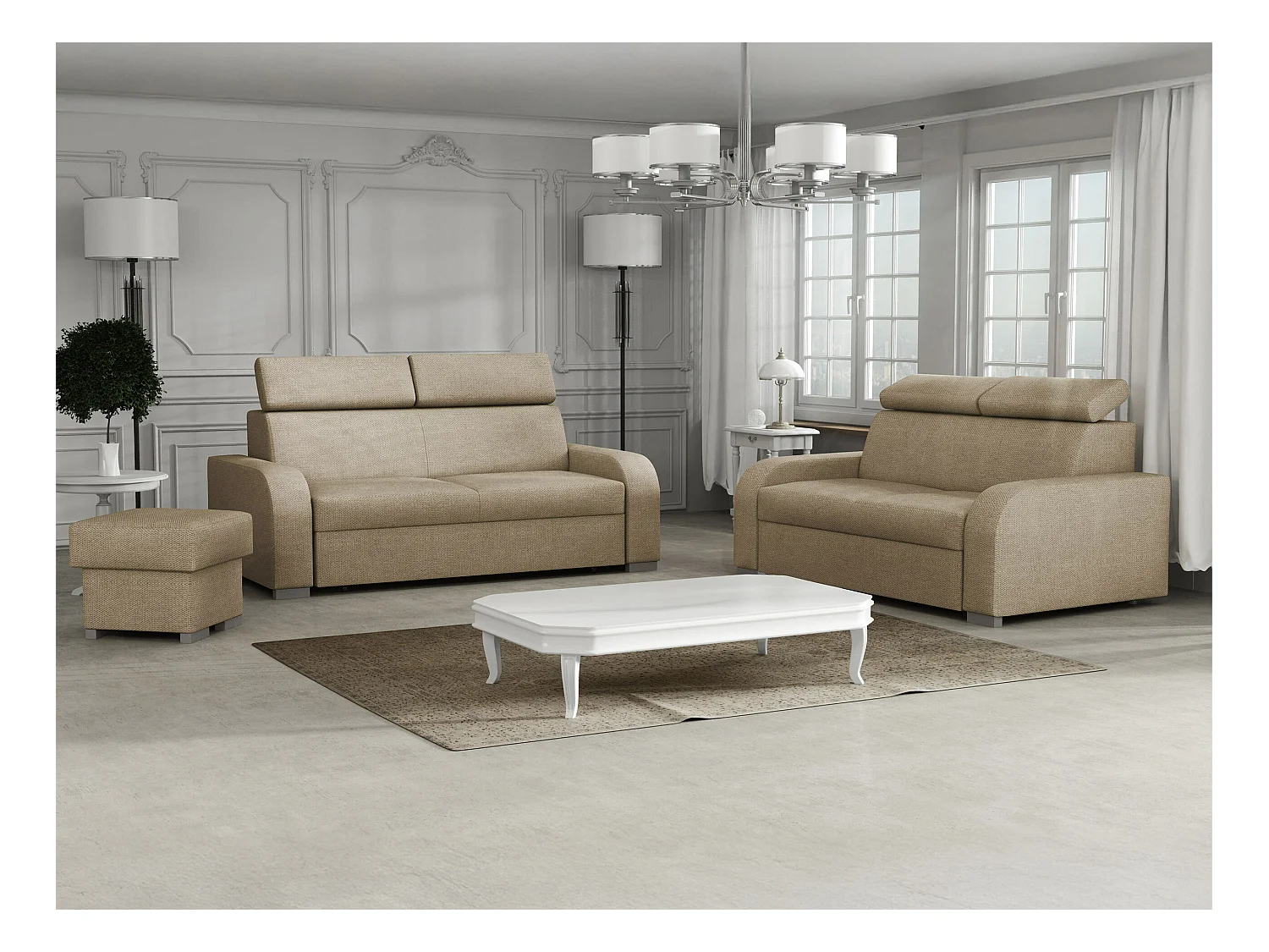 Canapé Etrcala 102, Brun clair, 200x100x85cm, Tapisserie, Pieds: Plastique|Bois