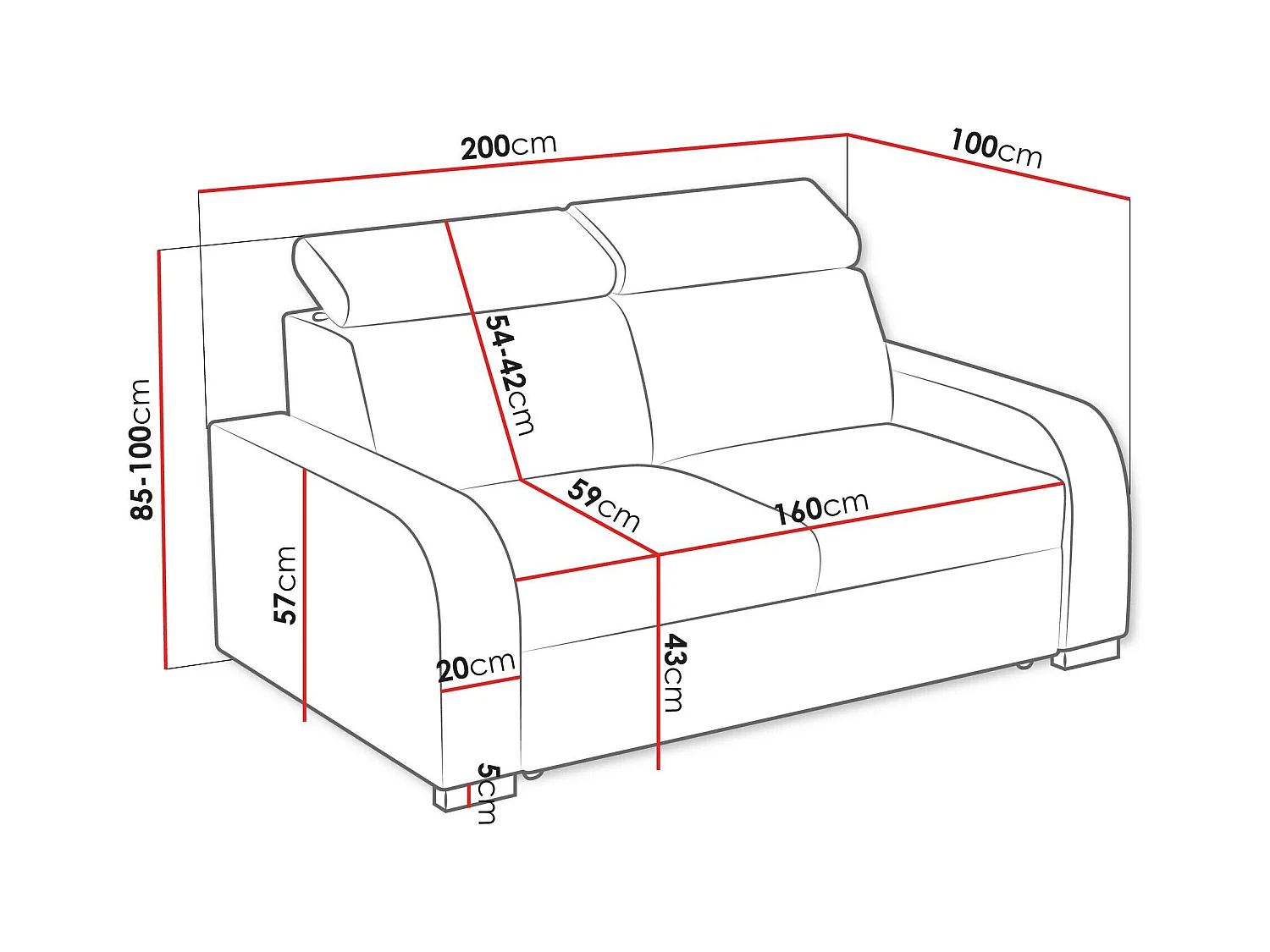 Canapé Etrcala 102, Brun clair, 200x100x85cm, Tapisserie, Pieds: Plastique|Bois