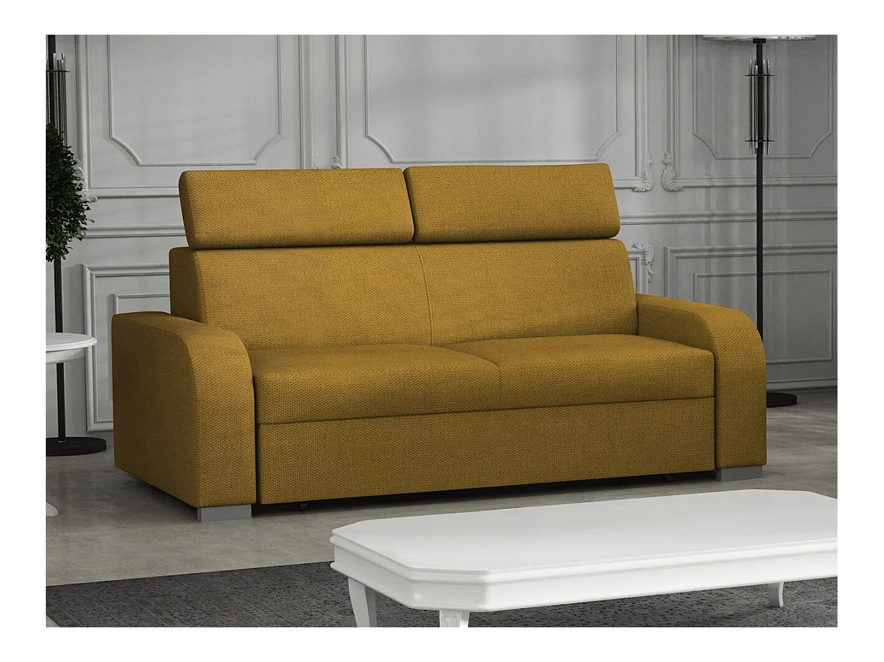 Canapé Etrcala 103, Jaune, 170x100x85cm, Tapisserie, Pieds: Bois|Plastique