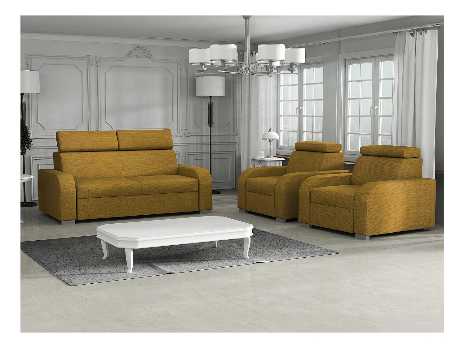 Canapé Etrcala 103, Jaune, 170x100x85cm, Tapisserie, Pieds: Bois|Plastique