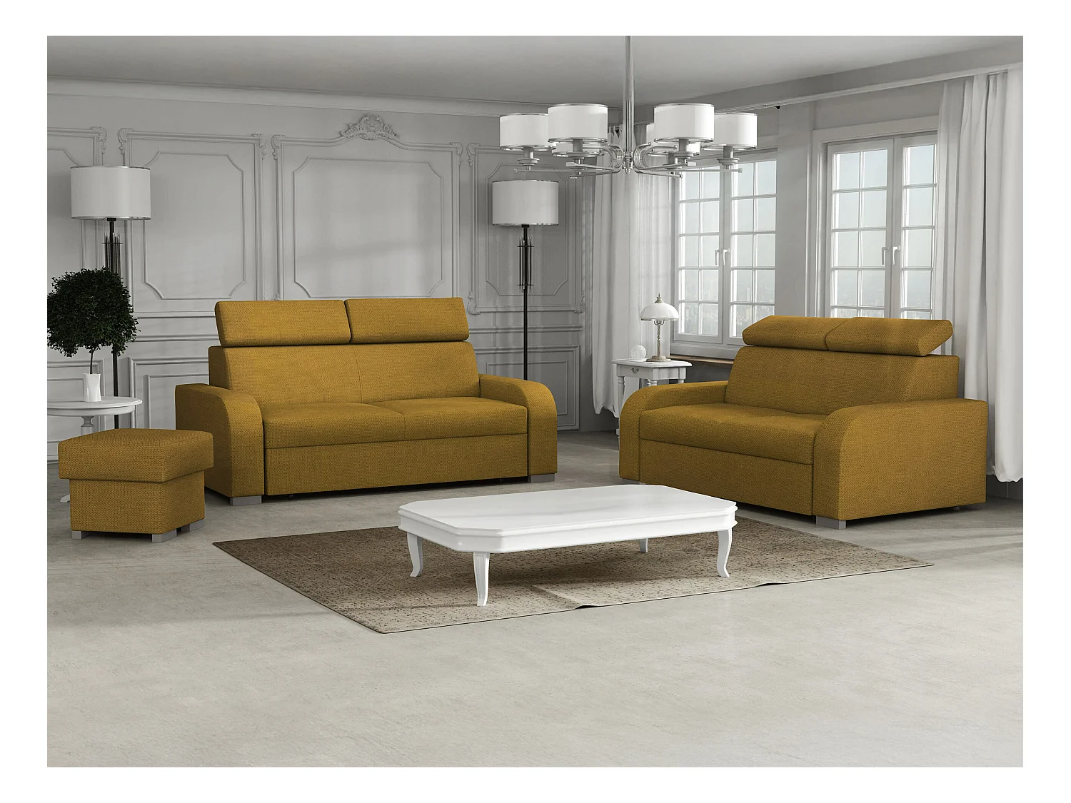 Canapé Etrcala 103, Jaune, 170x100x85cm, Tapisserie, Pieds: Bois|Plastique