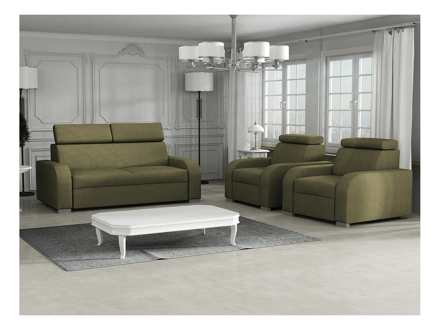 Canapé Etrcala 102, Vert, 200x100x85cm, Tapisserie, Pieds: Plastique|Bois