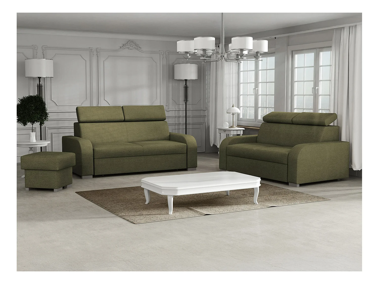 Canapé Etrcala 102, Vert, 200x100x85cm, Tapisserie, Pieds: Plastique|Bois