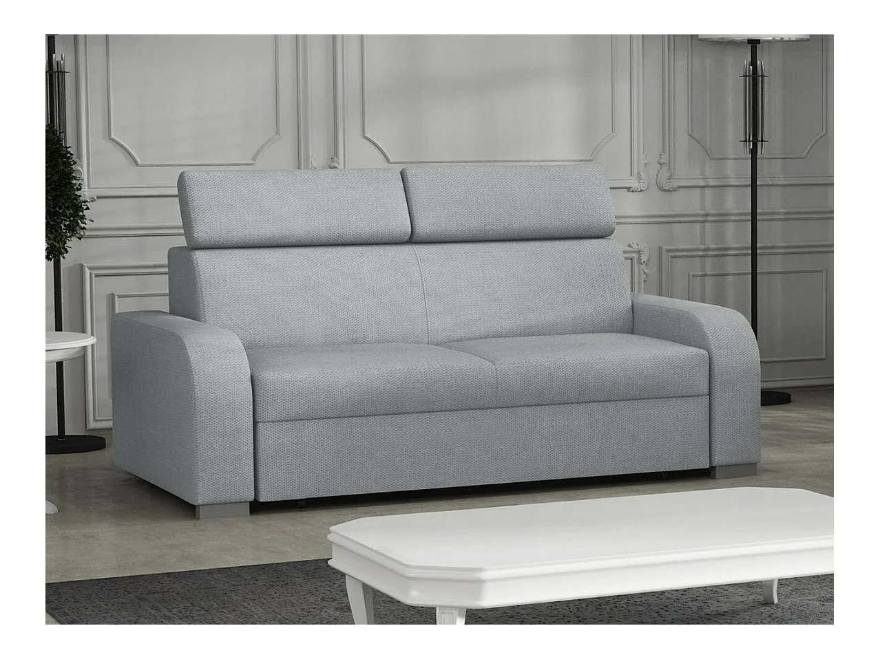 Canapé Etrcala 103, Gris, 170x100x85cm, Tapisserie, Pieds: Plastique|Bois