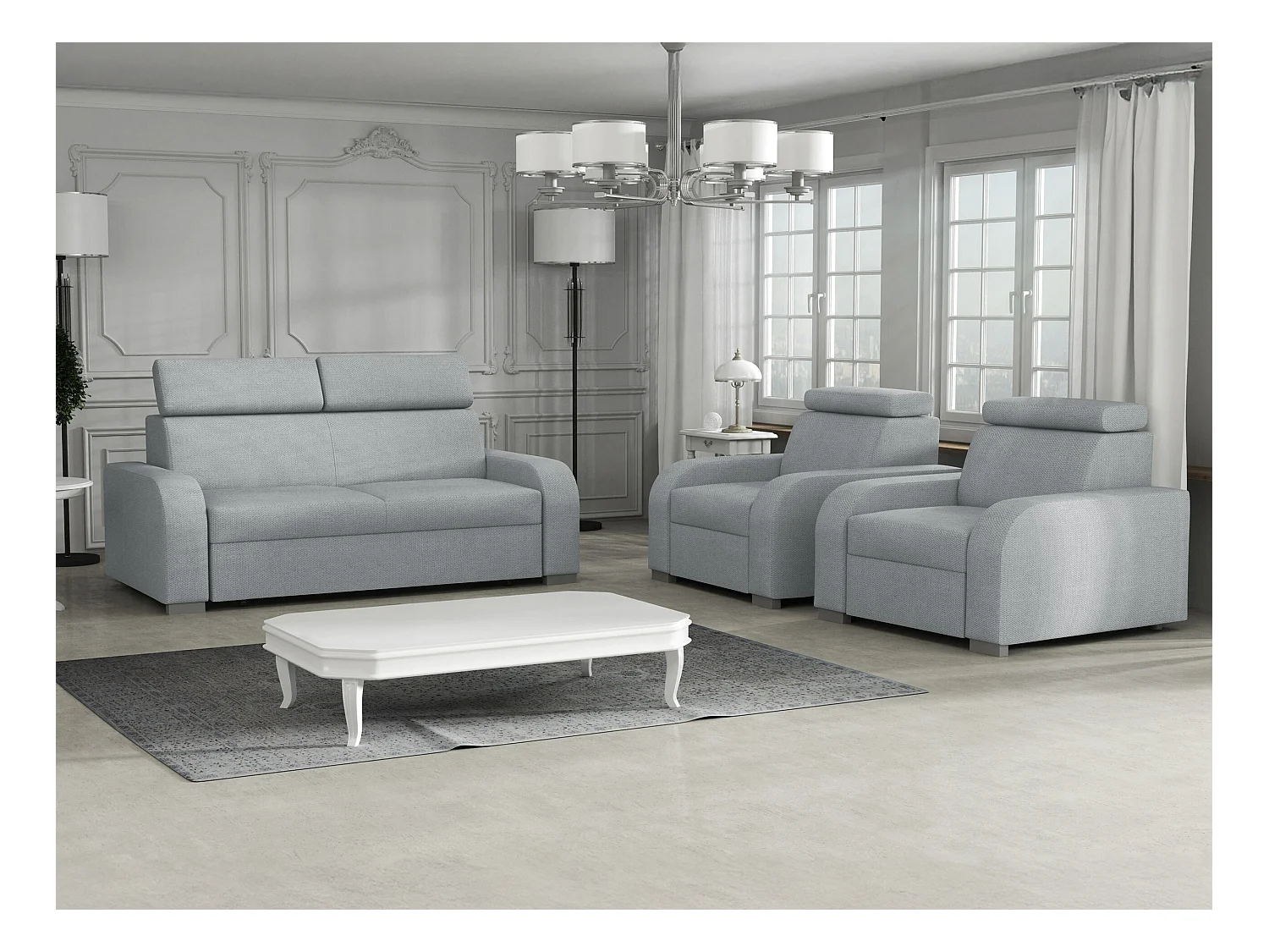 Canapé Etrcala 103, Gris, 170x100x85cm, Tapisserie, Pieds: Plastique|Bois