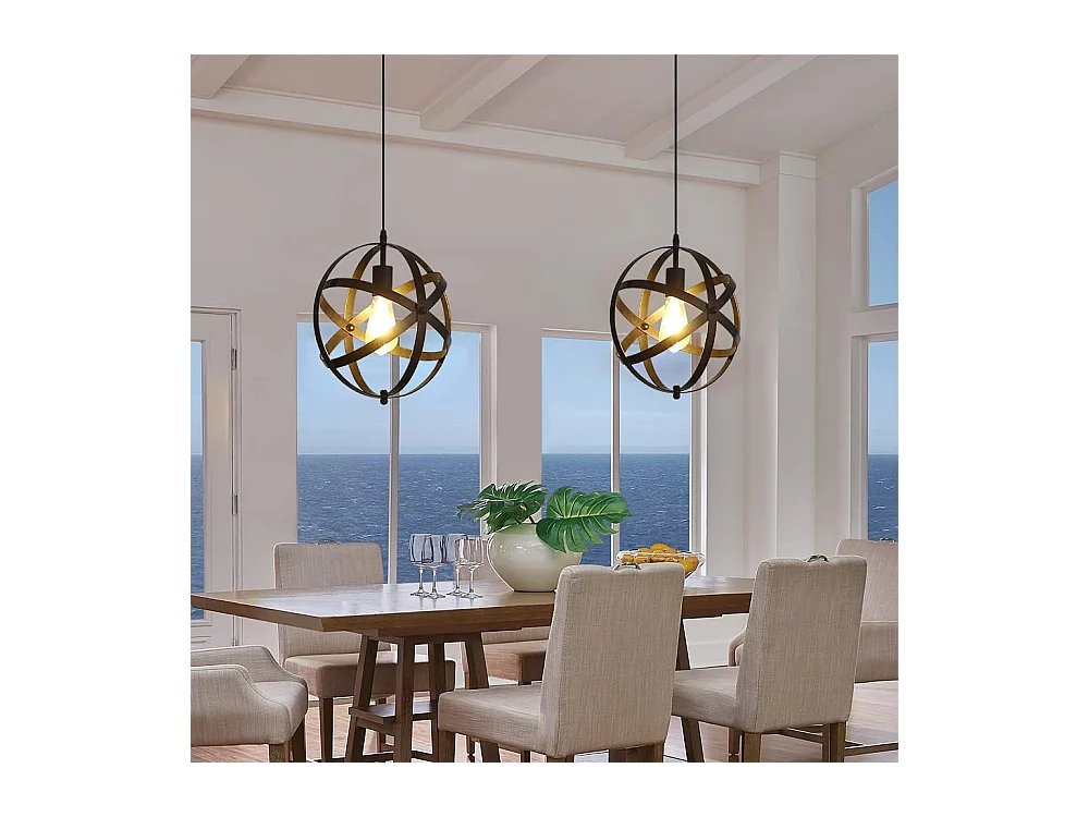 Lampe Suspension Industrielle Vintage E27 Métal Noir Lustre de Cuisine Suspension avec 100CM Câble Réglable Pour Escalier, Cuisine, Salon, Café, Hôtel