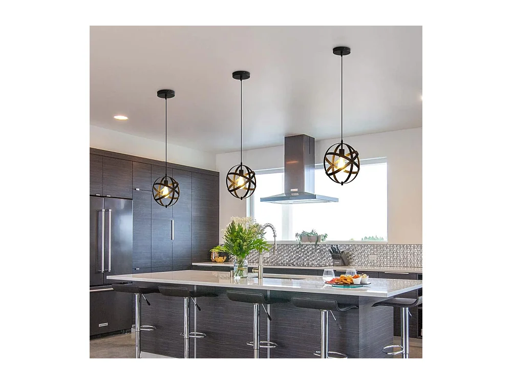 Lampe Suspension Industrielle Vintage E27 Métal Noir Lustre de Cuisine Suspension avec 100CM Câble Réglable Pour Escalier, Cuisine, Salon, Café, Hôtel