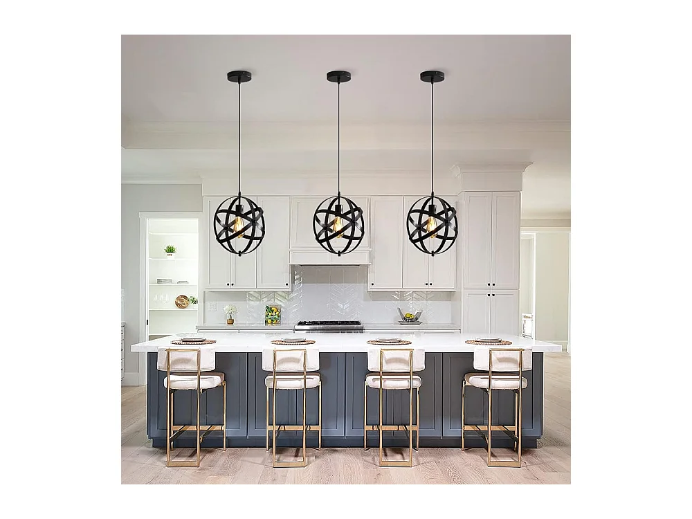 Lampe Suspension Industrielle Vintage E27 Métal Noir Lustre de Cuisine Suspension avec 100CM Câble Réglable Pour Escalier, Cuisine, Salon, Café, Hôtel