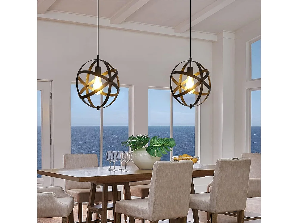 Lampe Suspension Industrielle Vintage E27 Métal Noir Lustre de Cuisine Suspension avec 100CM Câble Réglable Pour Escalier, Cuisine, Salon, Café, Hôtel