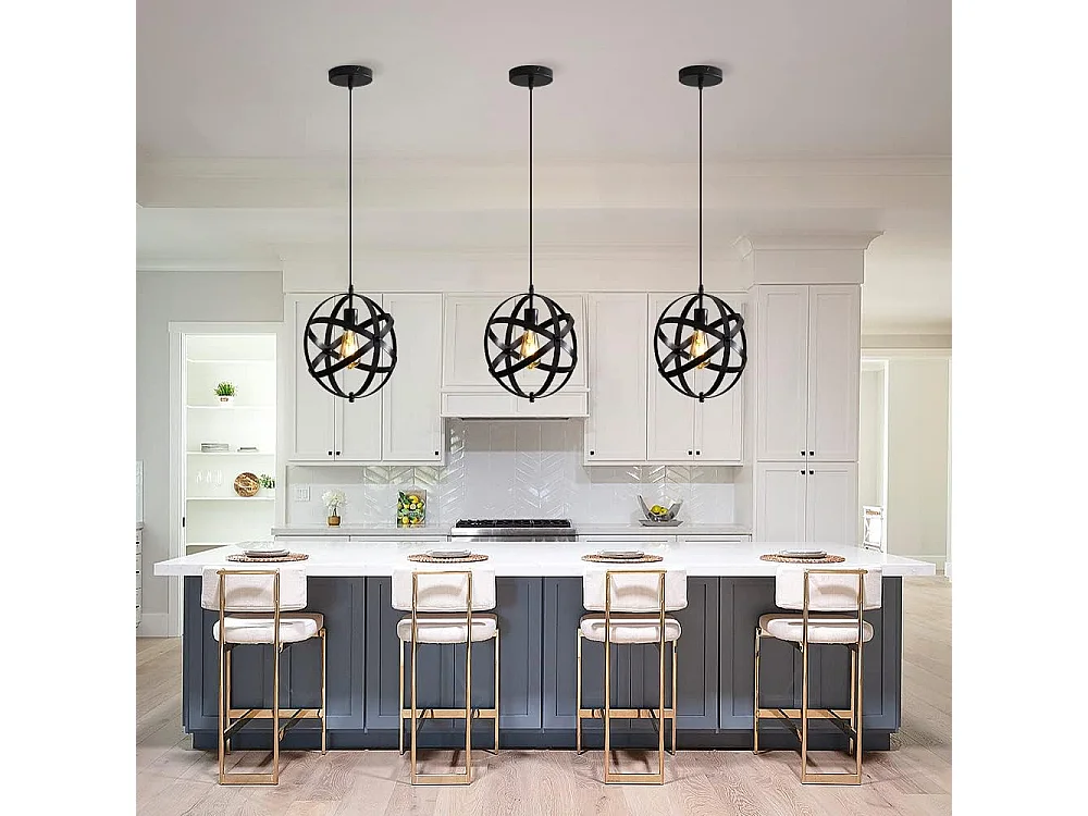 Lampe Suspension Industrielle Vintage E27 Métal Noir Lustre de Cuisine Suspension avec 100CM Câble Réglable Pour Escalier, Cuisine, Salon, Café, Hôtel