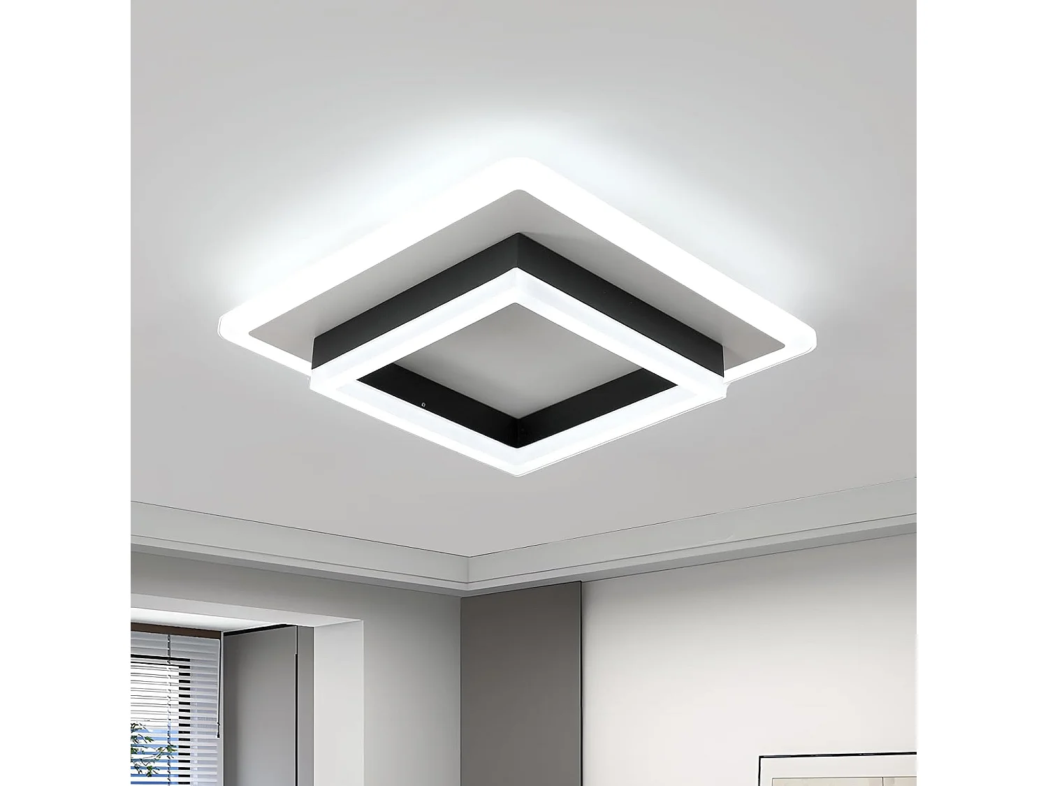 Plafonnier LED Carré Moderne 30W 3400LM - Luminaire en Acrylique Noir pour Chambre, Salon, Cuisine - Lumière Blanche Froide 6500K, 30cm
