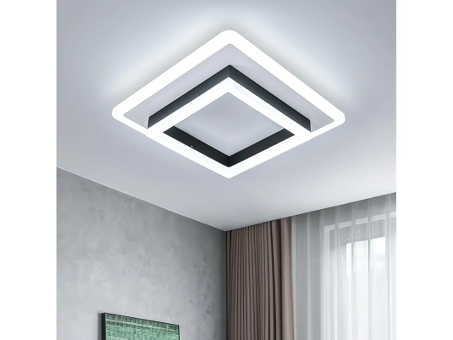 Plafonnier LED Carré Moderne 30W 3400LM - Luminaire en Acrylique Noir pour Chambre, Salon, Cuisine - Lumière Blanche Froide 6500K, 30cm