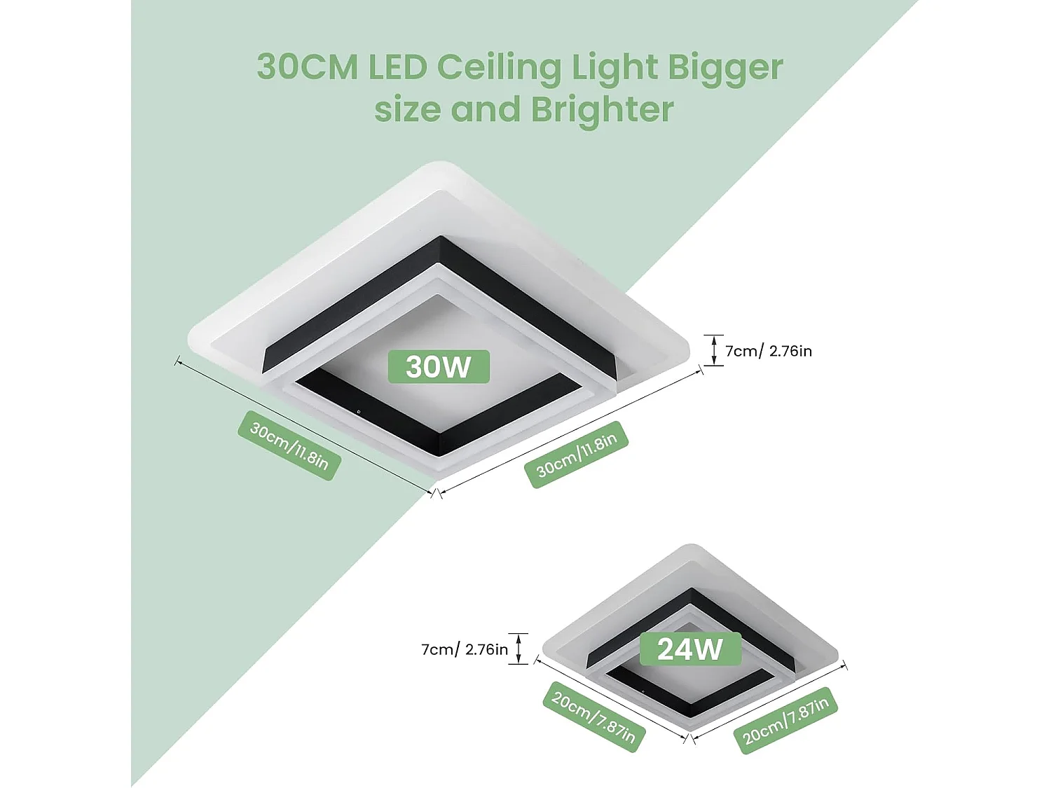 Plafonnier LED Carré Moderne 30W 3400LM - Luminaire en Acrylique Noir pour Chambre, Salon, Cuisine - Lumière Blanche Froide 6500K, 30cm