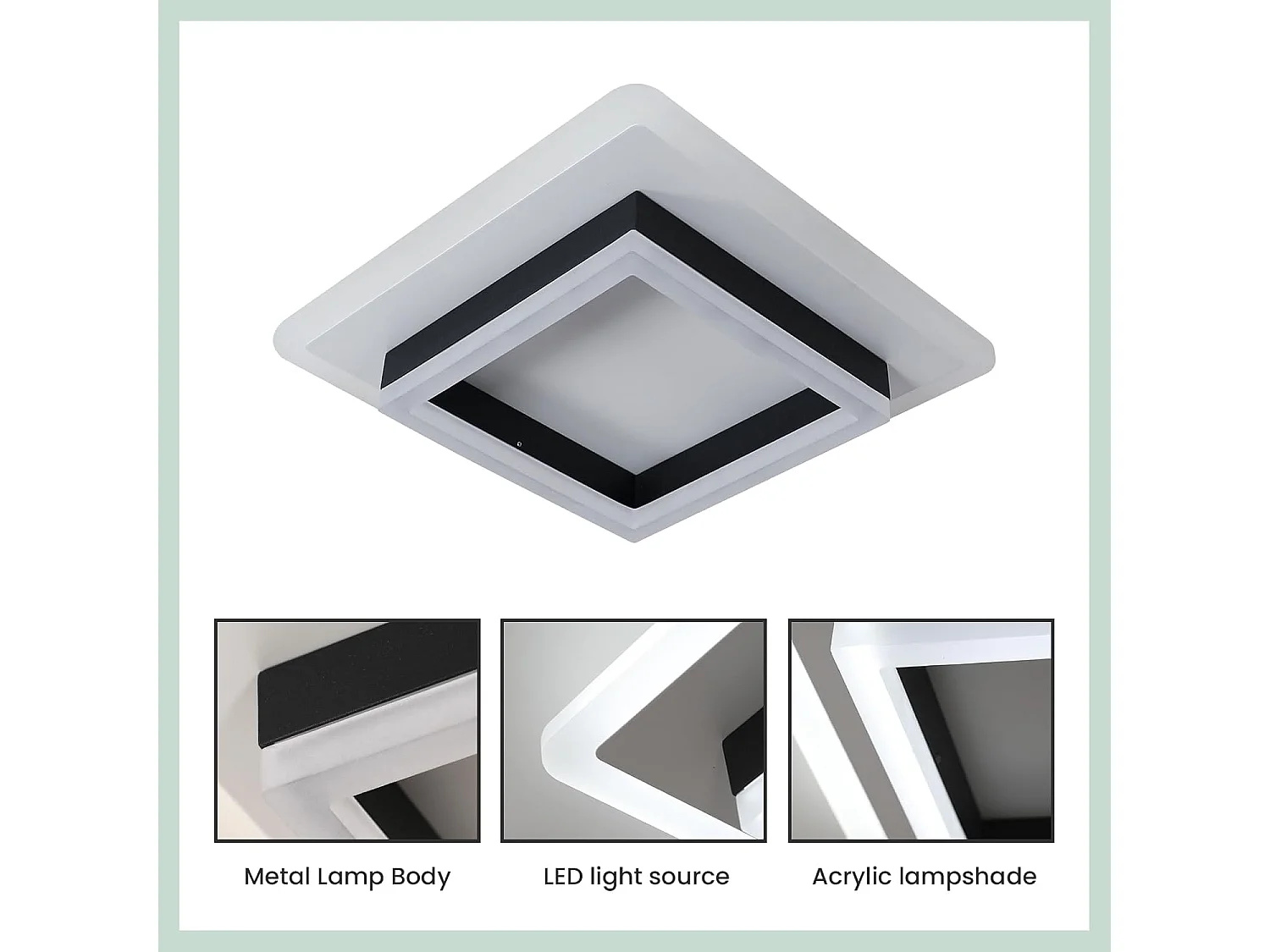 Plafonnier LED Carré Moderne 30W 3400LM - Luminaire en Acrylique Noir pour Chambre, Salon, Cuisine - Lumière Blanche Froide 6500K, 30cm