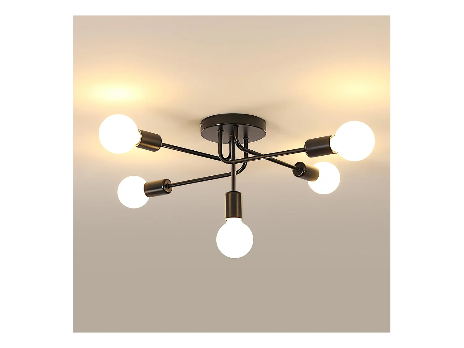 Lustre Sputnik Industriel, Plafonnier Vintage E27 5 Lumières, Noir Lampe de Plafond en Metal pour Salon Chambre Cuisine Couloir (Sans Ampoules)