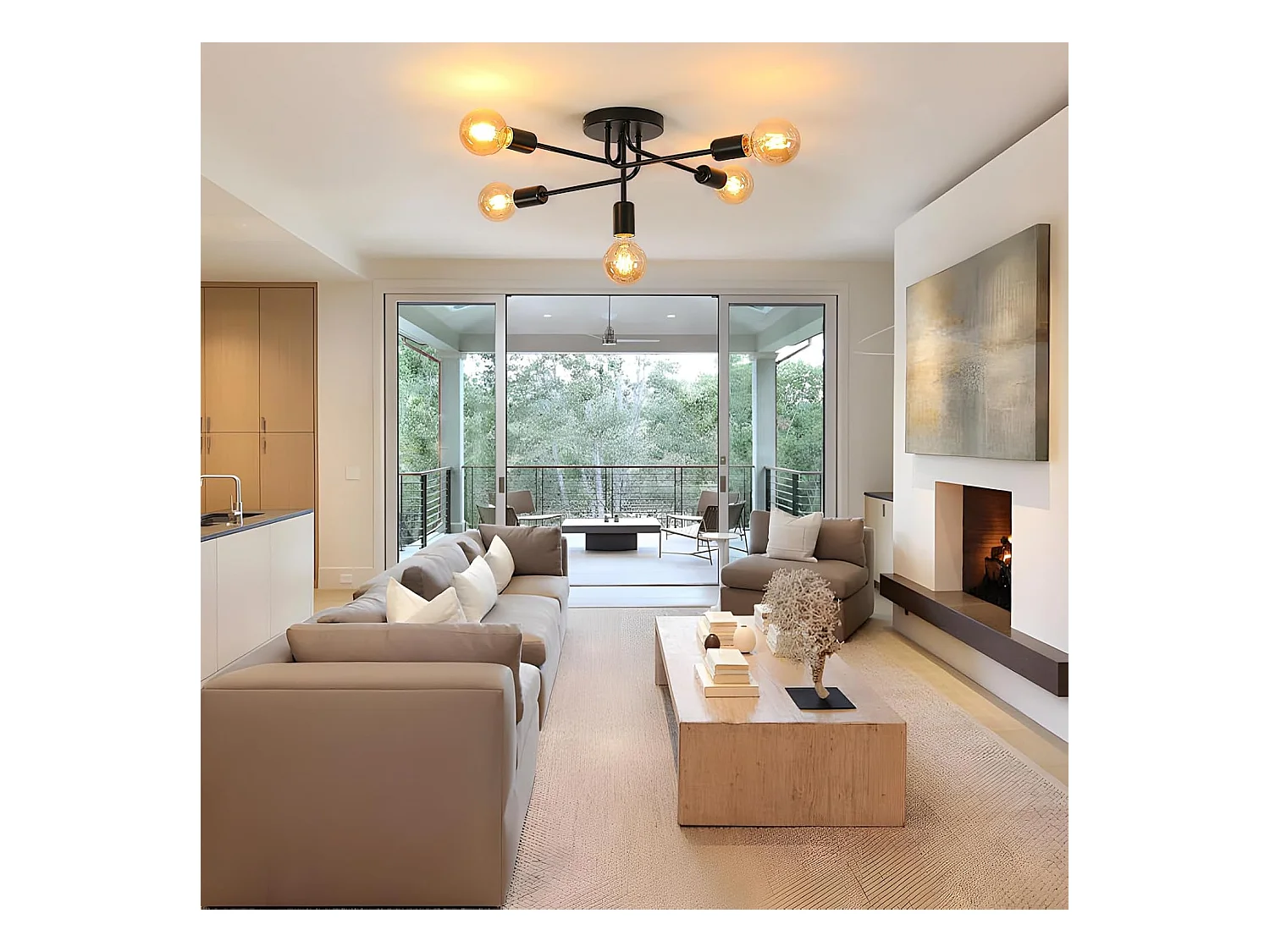 Lustre Sputnik Industriel, Plafonnier Vintage E27 5 Lumières, Noir Lampe de Plafond en Metal pour Salon Chambre Cuisine Couloir (Sans Ampoules)