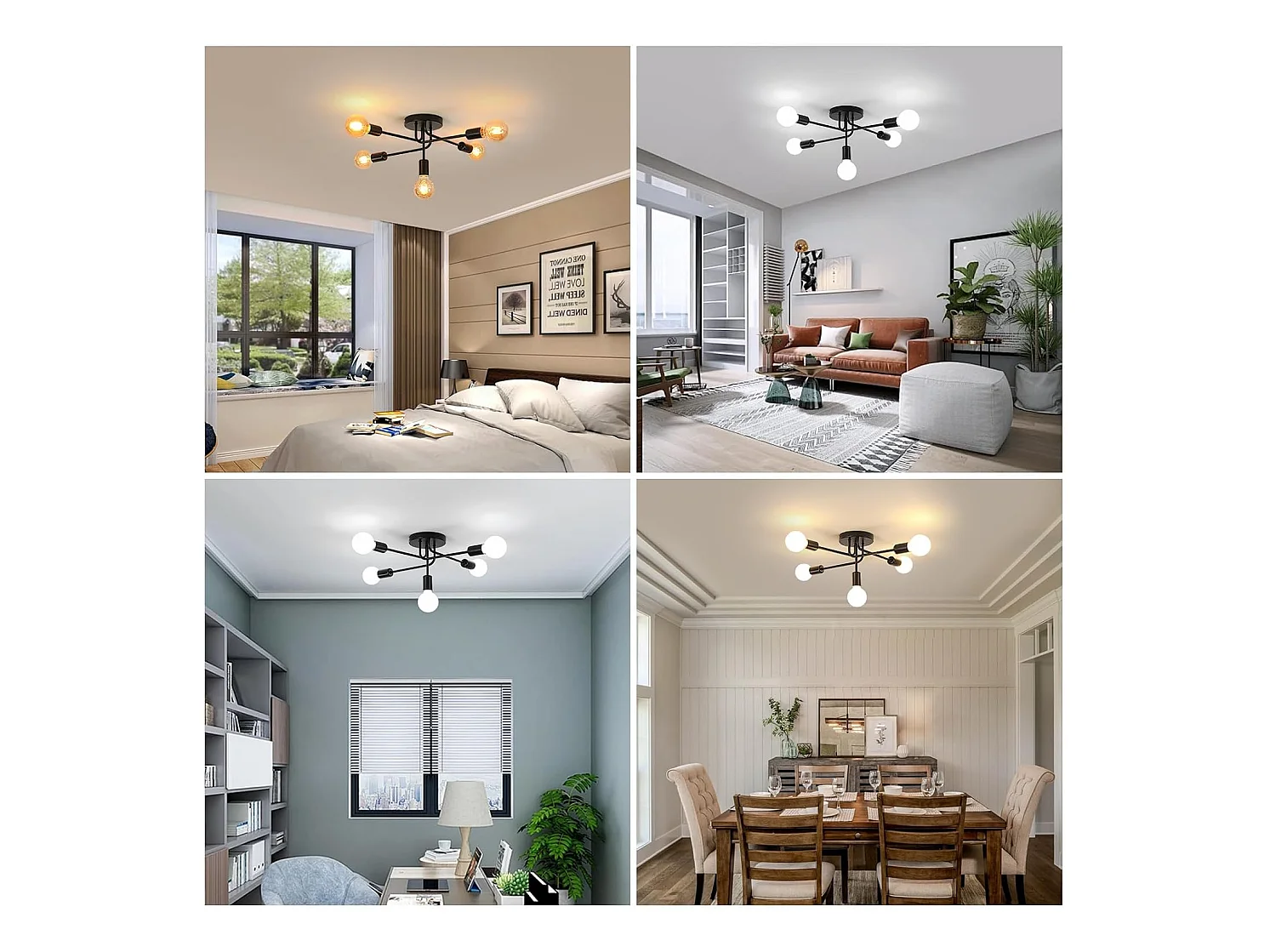 Lustre Sputnik Industriel, Plafonnier Vintage E27 5 Lumières, Noir Lampe de Plafond en Metal pour Salon Chambre Cuisine Couloir (Sans Ampoules)