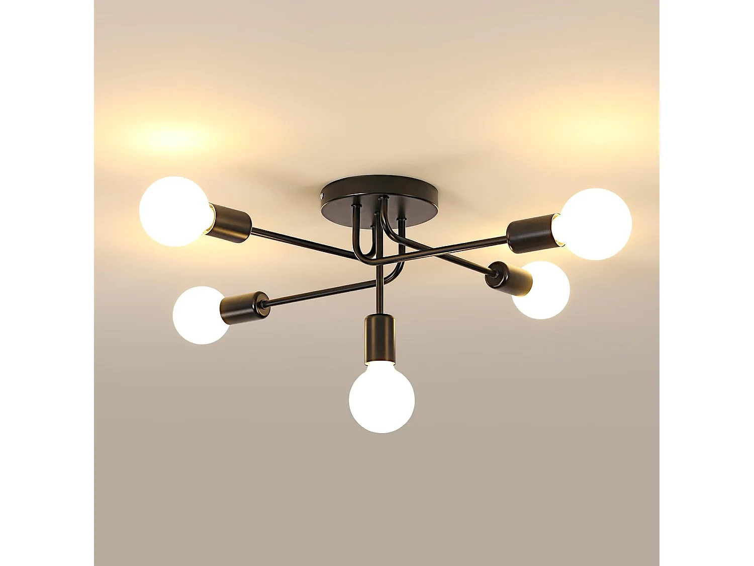 Lustre Sputnik Industriel, Plafonnier Vintage E27 5 Lumières, Noir Lampe de Plafond en Metal pour Salon Chambre Cuisine Couloir (Sans Ampoules)