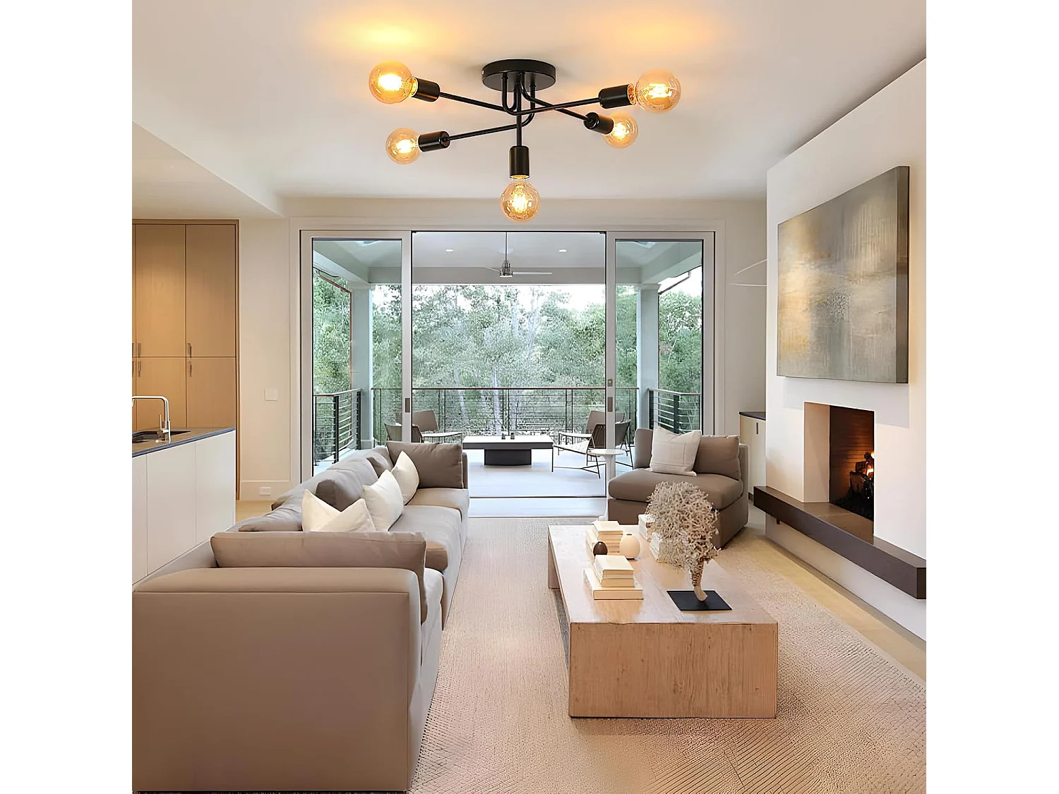 Lustre Sputnik Industriel, Plafonnier Vintage E27 5 Lumières, Noir Lampe de Plafond en Metal pour Salon Chambre Cuisine Couloir (Sans Ampoules)