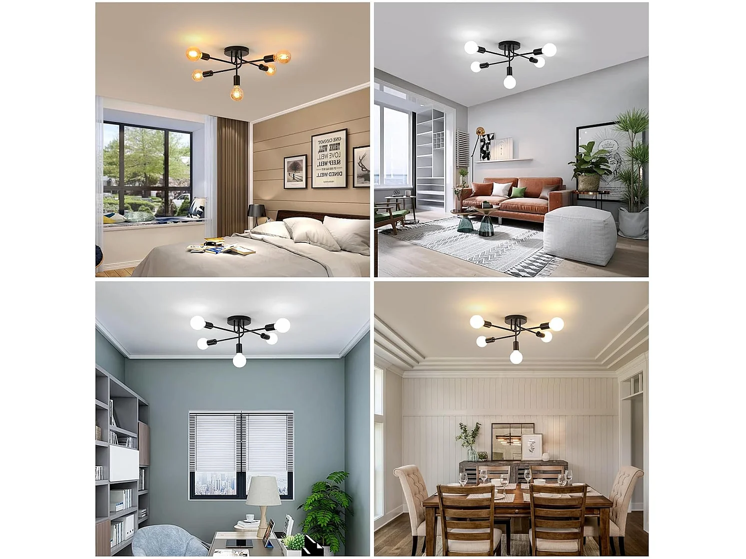 Lustre Sputnik Industriel, Plafonnier Vintage E27 5 Lumières, Noir Lampe de Plafond en Metal pour Salon Chambre Cuisine Couloir (Sans Ampoules)