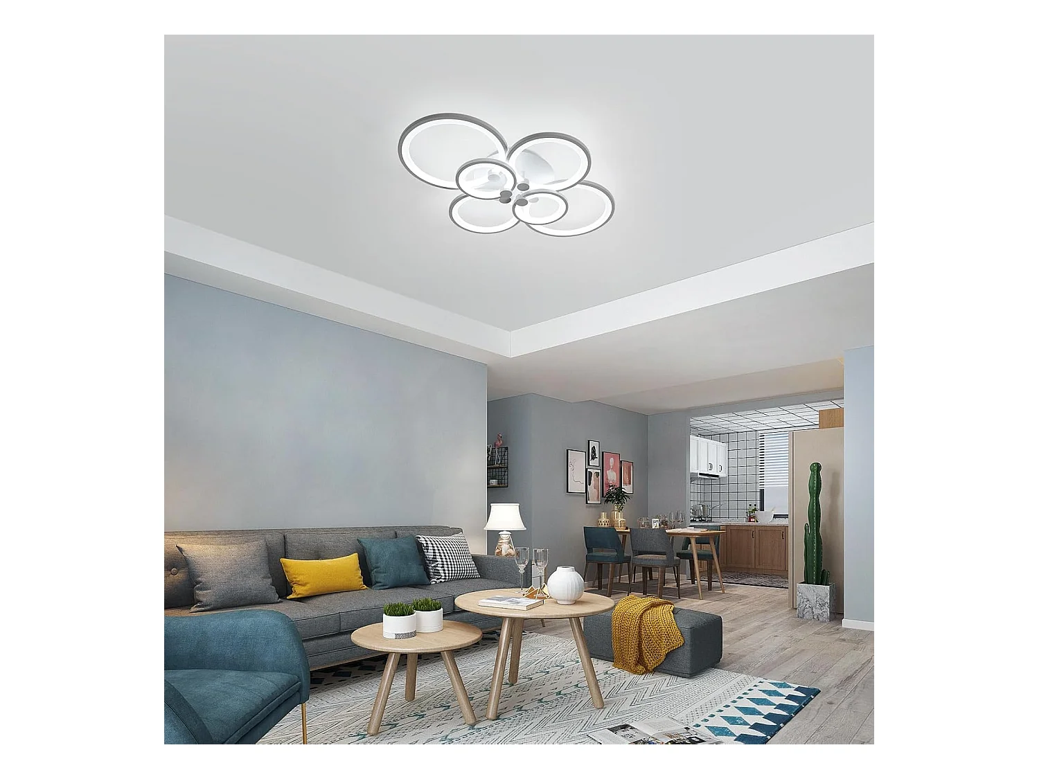 Plafonnier LED Salon Moderne 80W 7200lm 6000K - 6 Anneaux Acrylique/Métal, Éclairage pour Salon/Chambre