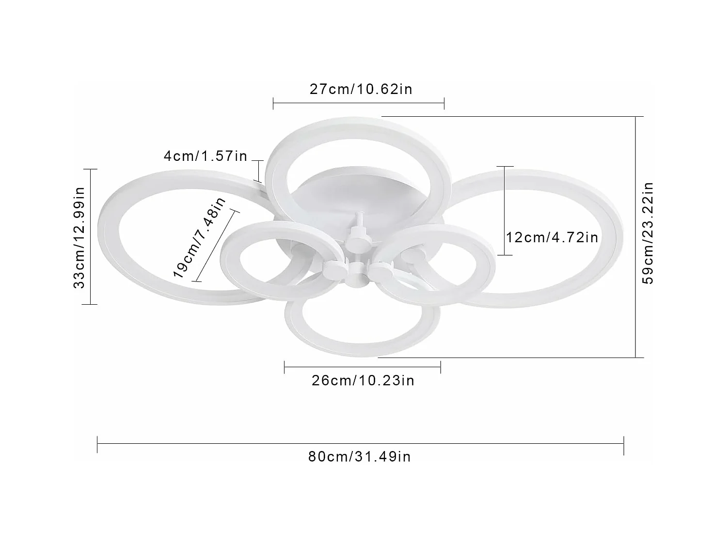 Plafonnier LED Salon Moderne 80W 7200lm 6000K - 6 Anneaux Acrylique/Métal, Éclairage pour Salon/Chambre