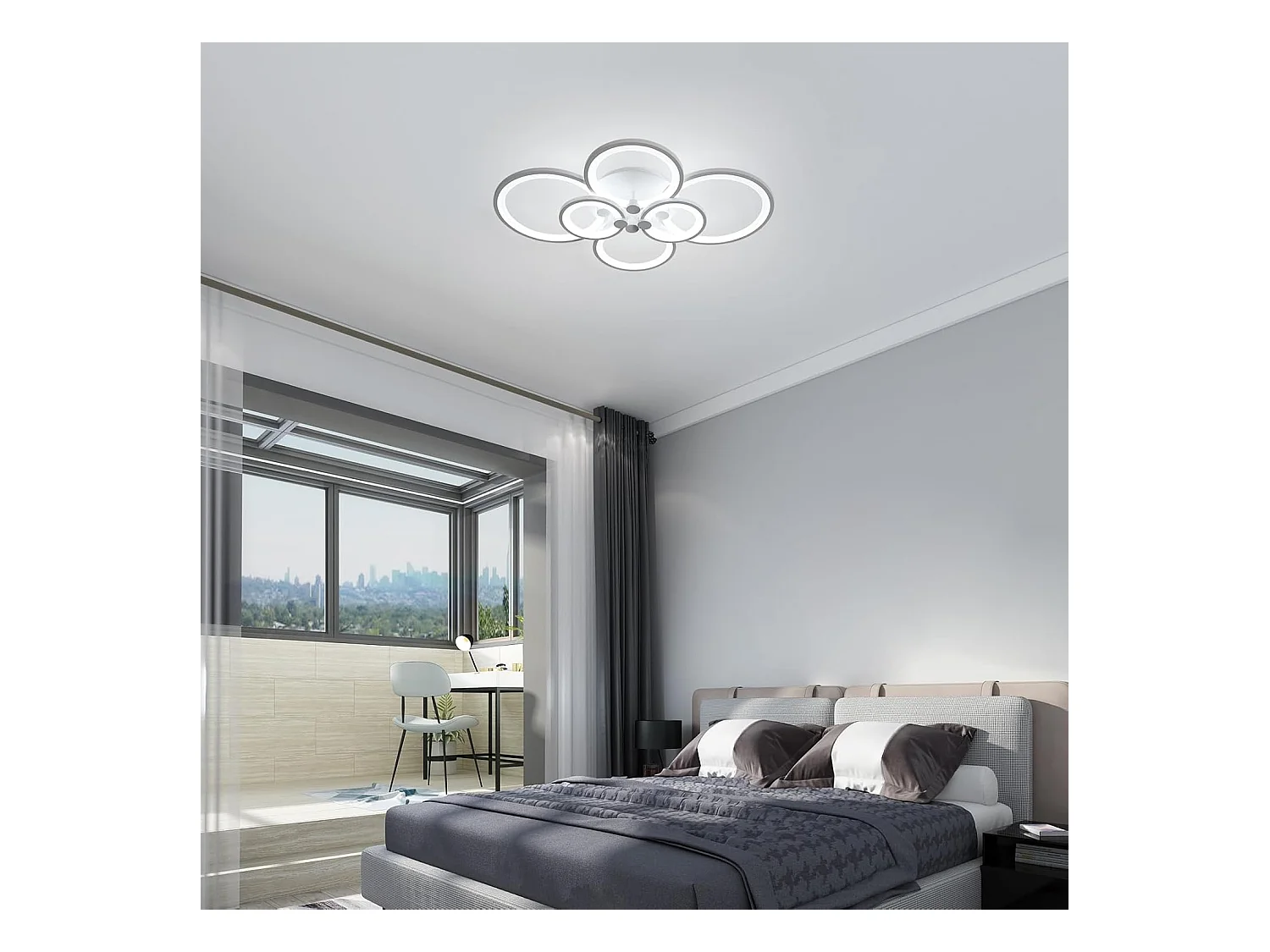 Plafonnier LED Salon Moderne 80W 7200lm 6000K - 6 Anneaux Acrylique/Métal, Éclairage pour Salon/Chambre