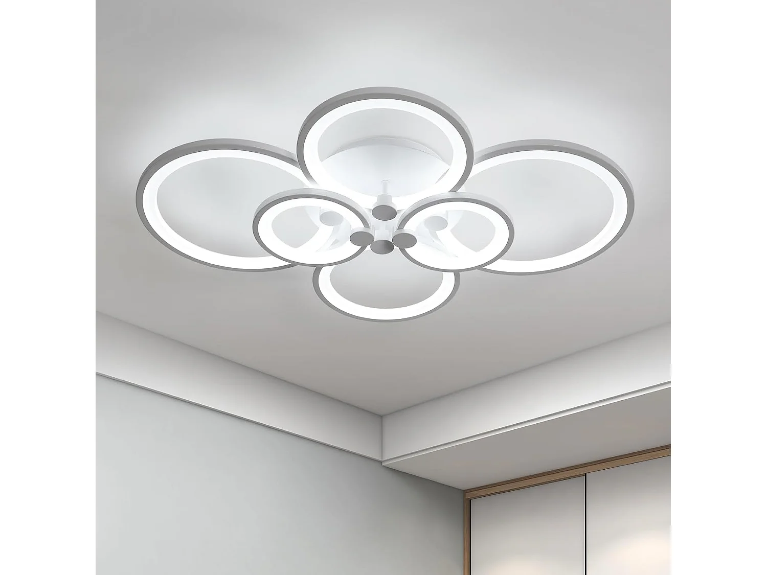 Plafonnier LED Salon Moderne 80W 7200lm 6000K - 6 Anneaux Acrylique/Métal, Éclairage pour Salon/Chambre