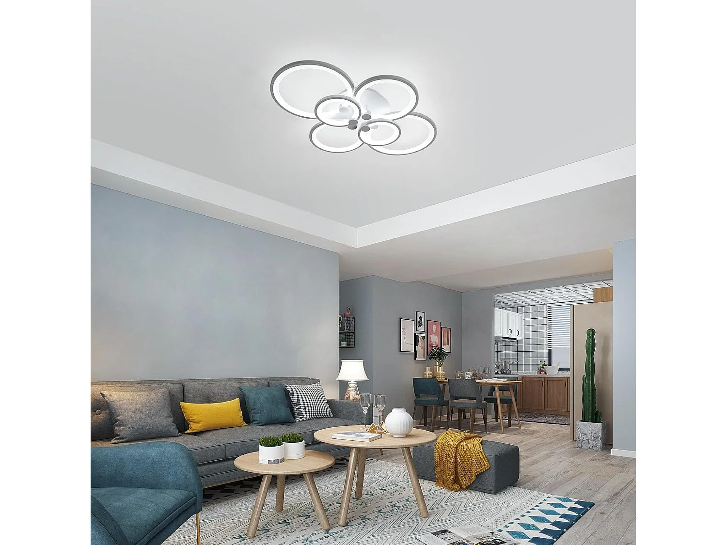 Plafonnier LED Salon Moderne 80W 7200lm 6000K - 6 Anneaux Acrylique/Métal, Éclairage pour Salon/Chambre