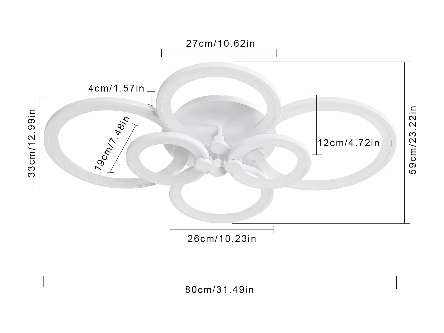 Plafonnier LED Salon Moderne 80W 7200lm 6000K - 6 Anneaux Acrylique/Métal, Éclairage pour Salon/Chambre