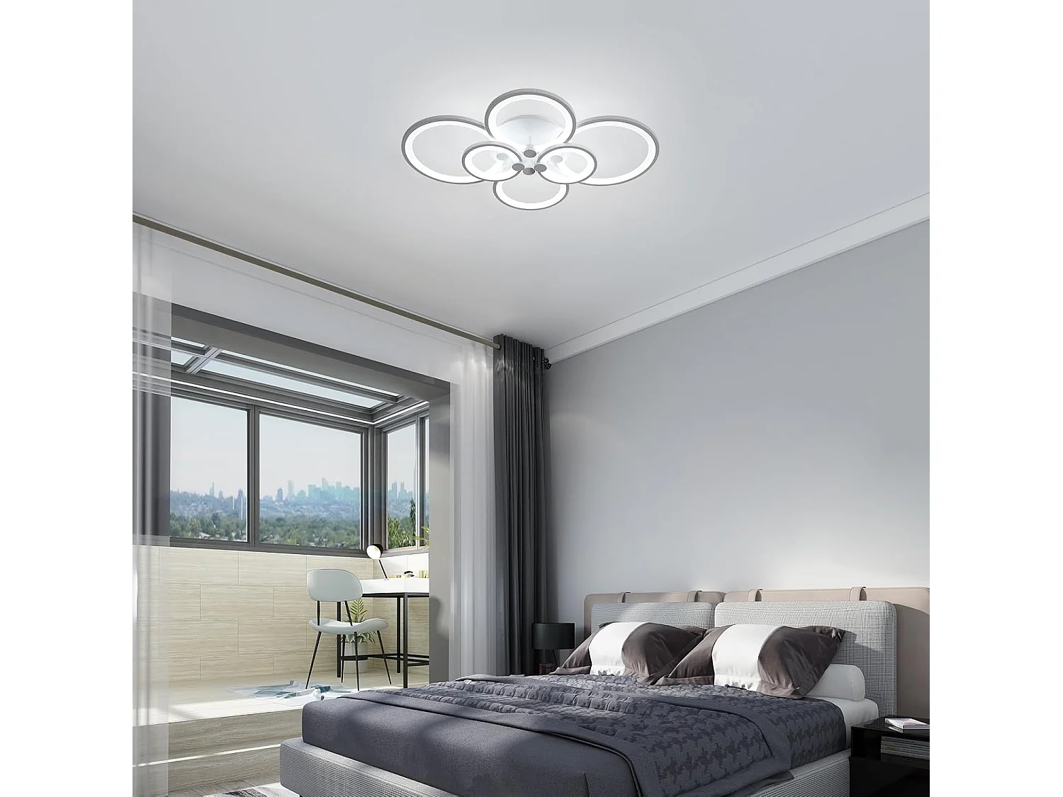 Plafonnier LED Salon Moderne 80W 7200lm 6000K - 6 Anneaux Acrylique/Métal, Éclairage pour Salon/Chambre