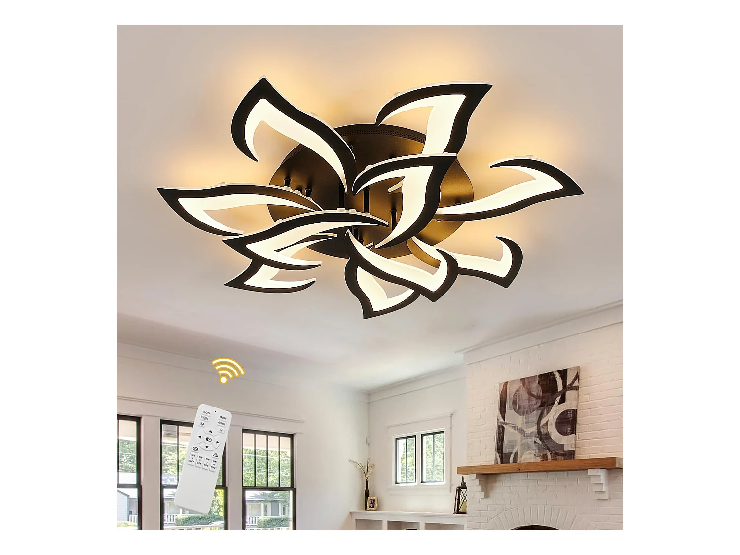 Plafonnier LED Moderne Dimmable 10 Pétales avec Télécommande/APP - 85W 8350LM Noir Gradable pour Salon, Chambre, Salle à Manger - Éclairage Intérieur Intelligent