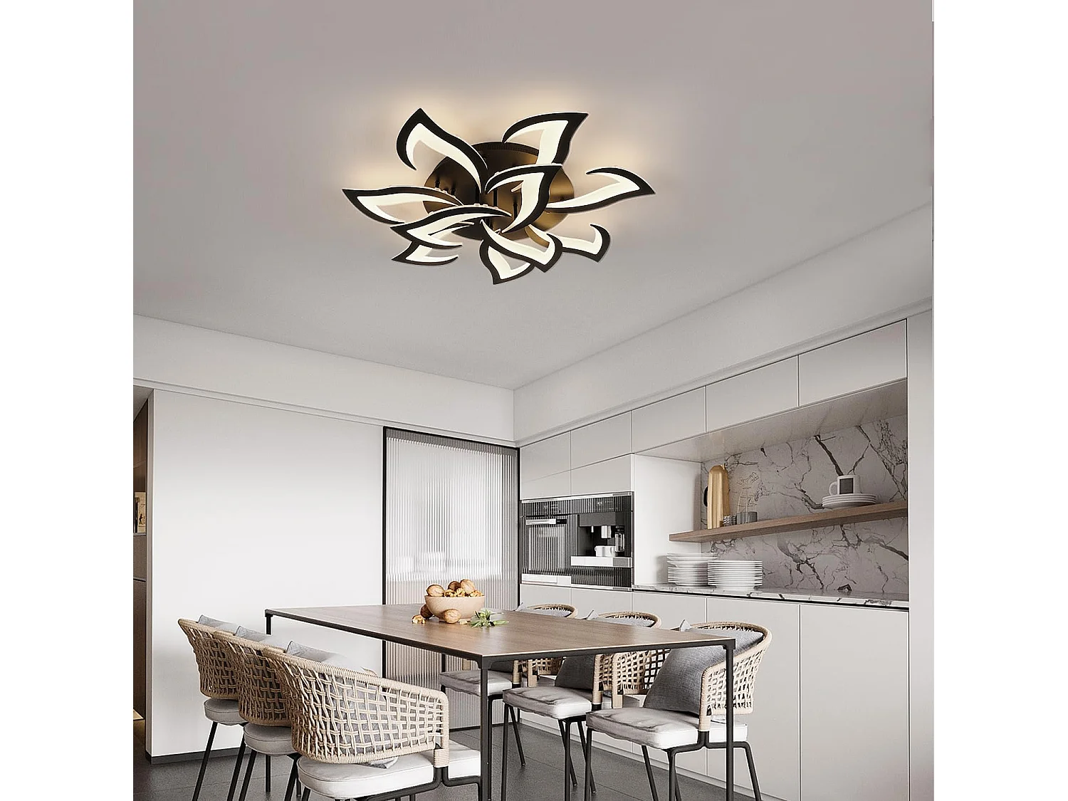 Plafonnier LED Moderne Dimmable 10 Pétales avec Télécommande/APP - 85W 8350LM Noir Gradable pour Salon, Chambre, Salle à Manger - Éclairage Intérieur Intelligent