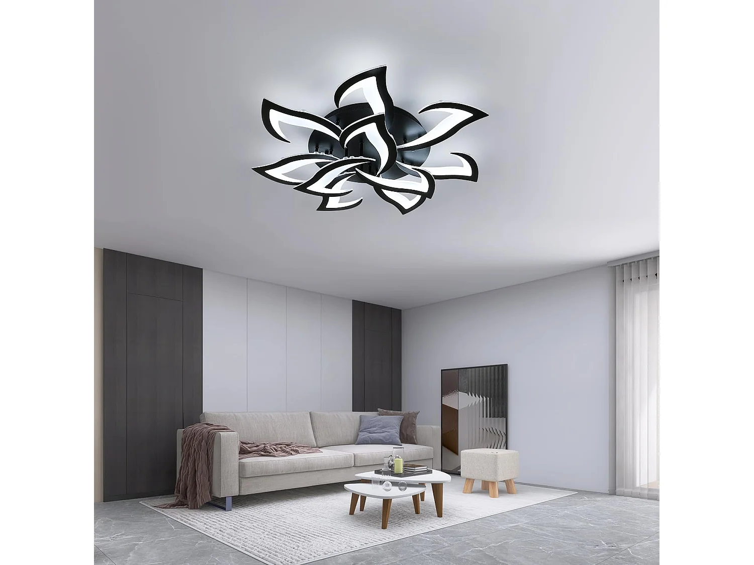 Plafonnier LED Moderne Dimmable 10 Pétales avec Télécommande/APP - 85W 8350LM Noir Gradable pour Salon, Chambre, Salle à Manger - Éclairage Intérieur Intelligent