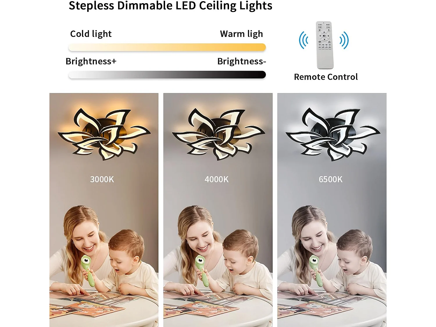 Plafonnier LED Moderne Dimmable 10 Pétales avec Télécommande/APP - 85W 8350LM Noir Gradable pour Salon, Chambre, Salle à Manger - Éclairage Intérieur Intelligent