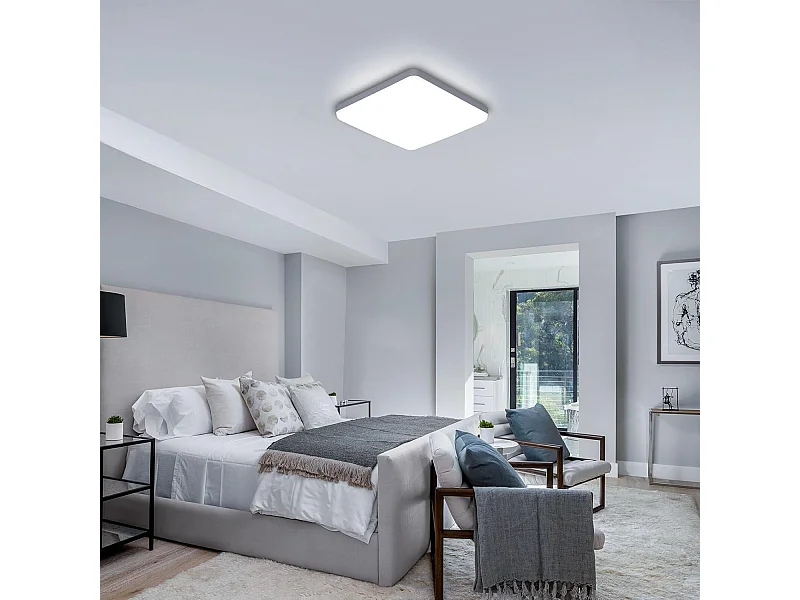 Plafonnier LED Carré 36W Ultra-Mince 3.5CM 6500K Blanc Froid, Luminaire Moderne Économe pour Salle de Bain, Salon, Cuisine, Chambre, Couloir