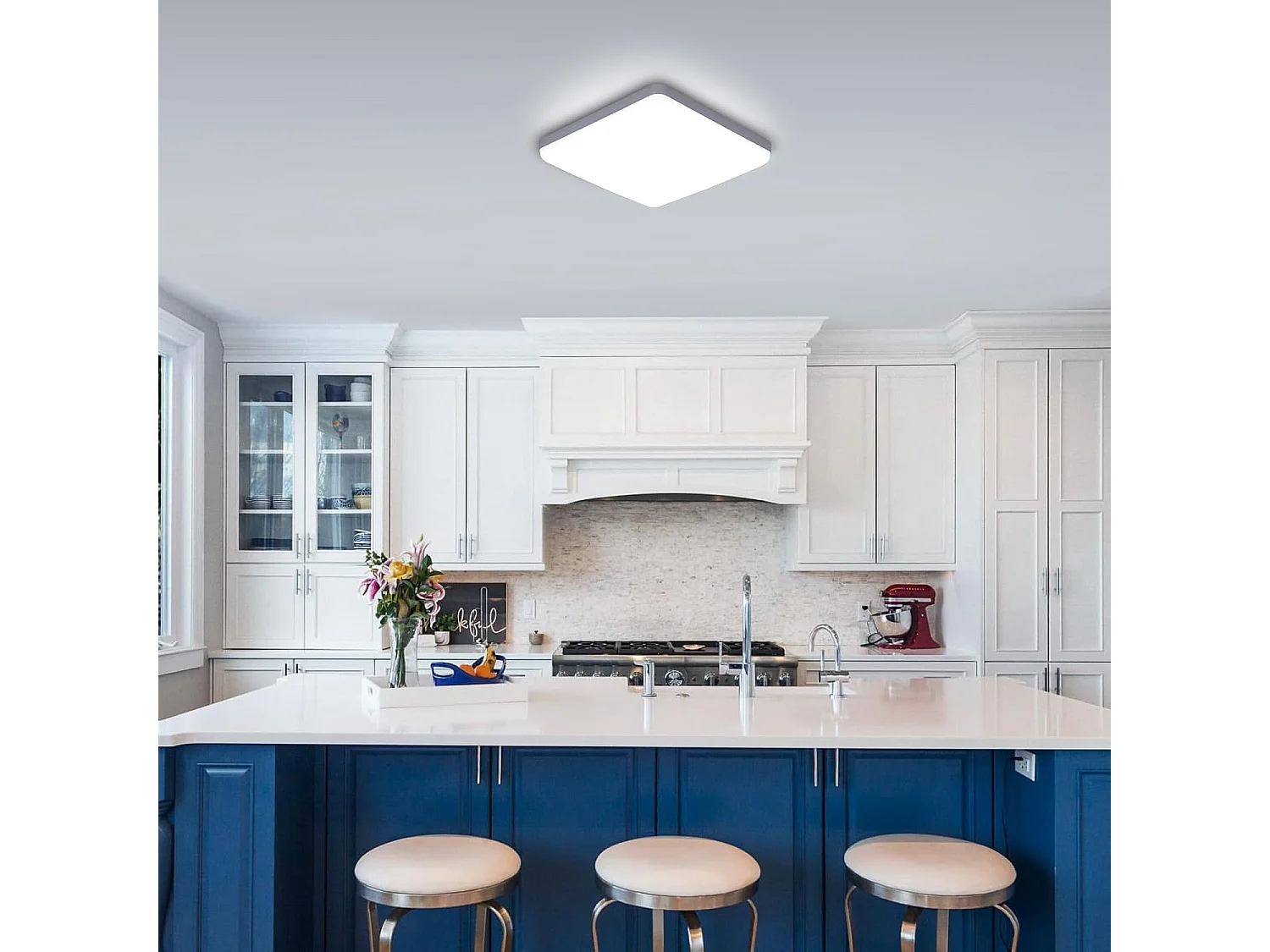 Plafonnier LED Carré 36W Ultra-Mince 3.5CM 6500K Blanc Froid, Luminaire Moderne Économe pour Salle de Bain, Salon, Cuisine, Chambre, Couloir