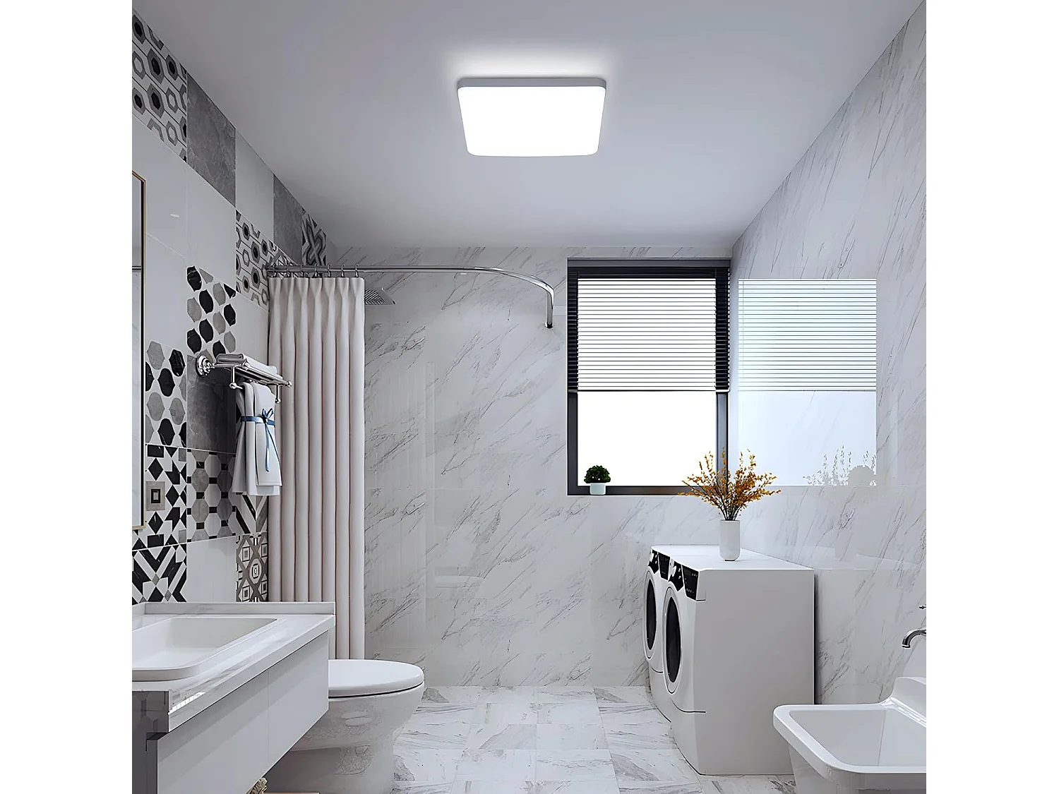 Plafonnier LED Carré 36W Ultra-Mince 3.5CM 6500K Blanc Froid, Luminaire Moderne Économe pour Salle de Bain, Salon, Cuisine, Chambre, Couloir