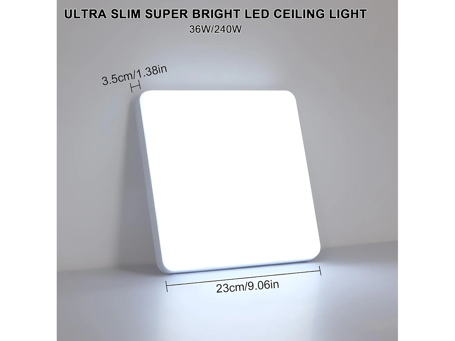 Plafonnier LED Carré 36W Ultra-Mince 3.5CM 6500K Blanc Froid, Luminaire Moderne Économe pour Salle de Bain, Salon, Cuisine, Chambre, Couloir