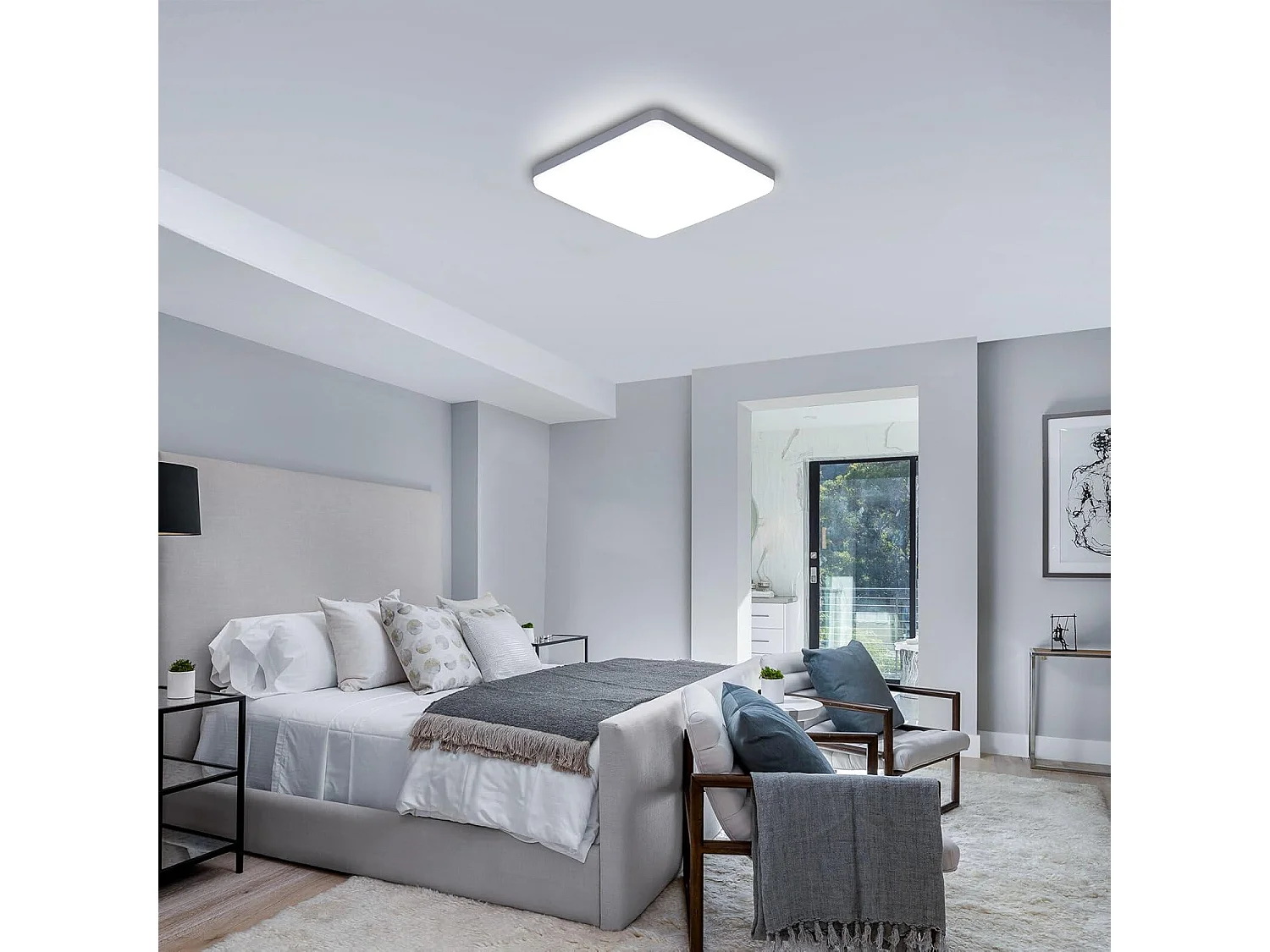 Plafonnier LED Carré 36W Ultra-Mince 3.5CM 6500K Blanc Froid, Luminaire Moderne Économe pour Salle de Bain, Salon, Cuisine, Chambre, Couloir