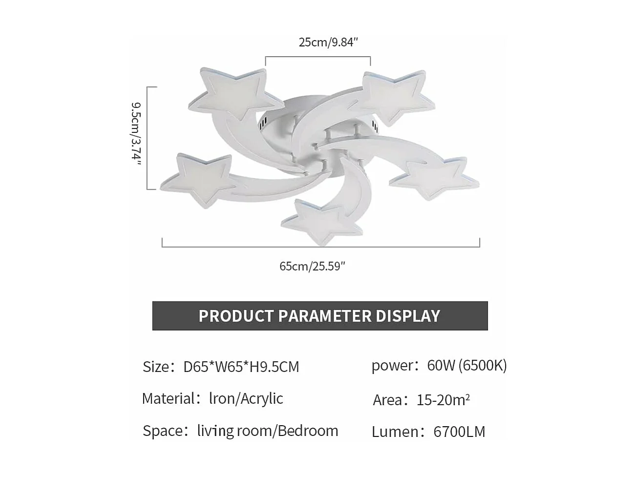 Plafonnier LED, éclairage du salon, éclairage du plafond de la chambre à coucher 60W 6700LM Plafonnier moderne, 6500K Lumière blanche froide