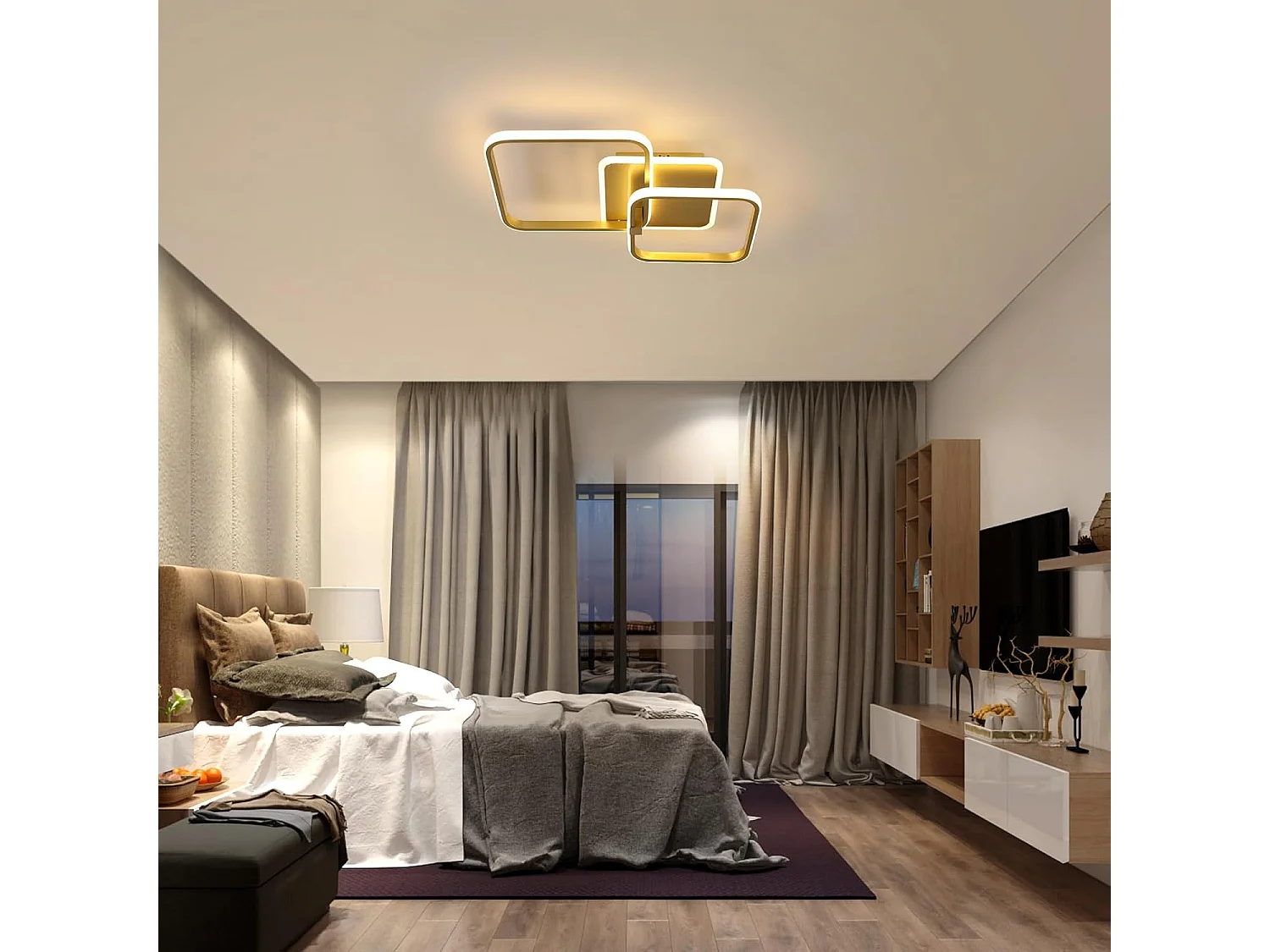 Plafonnier LED Moderne Carré en Acrylique 54W 6075LM Blanc Chaud 3000K - Éclairage pour Salon, Chambre, Cuisine, Couloir