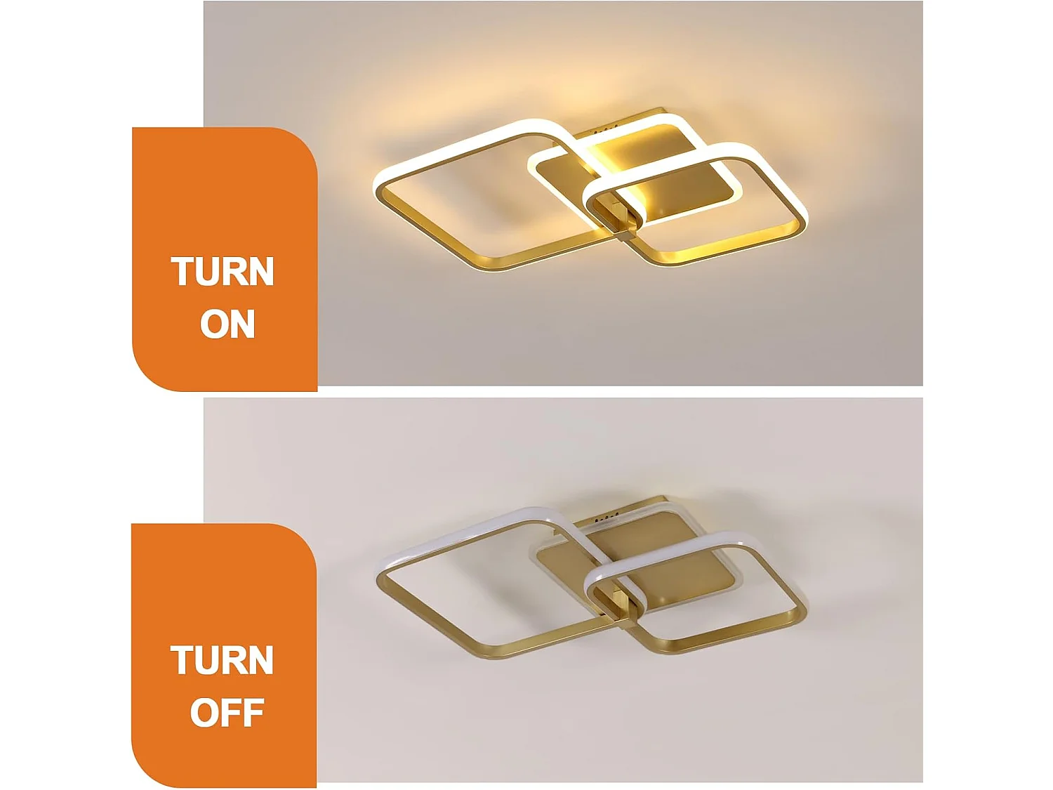 Plafonnier LED Moderne Carré en Acrylique 54W 6075LM Blanc Chaud 3000K - Éclairage pour Salon, Chambre, Cuisine, Couloir